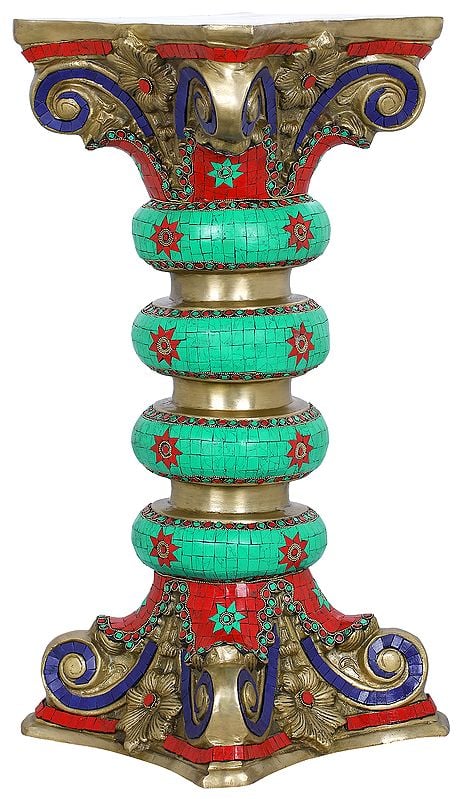 Pedestal Decorated with Colorful Inlay work