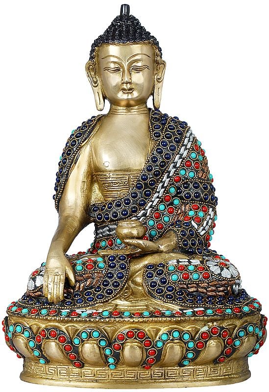12" Tibetan Buddhist Bhumisparsha Buddha In Brass | Handmade | Made In India