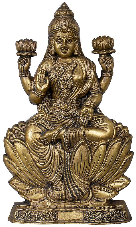 12" Kamalasana Ashirwad Lakshmi (Table Piece) In Brass | Handmade | Made In India