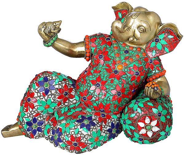 7" Relaxing Bal Ganesha In Brass | Handmade | Made In India