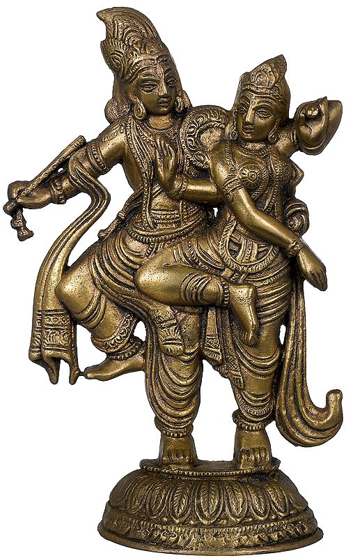 9" Dancing Radha Krishna (Table Piece) In Brass | Handmade | Made In India