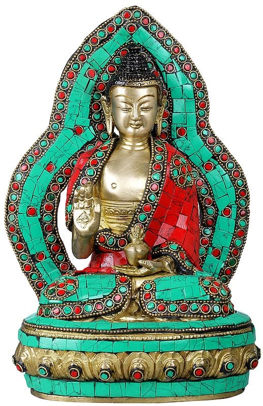 9" Preaching Buddha on Lotus Pedestal - Tibetan Buddhist In Brass | Handmade | Made In India