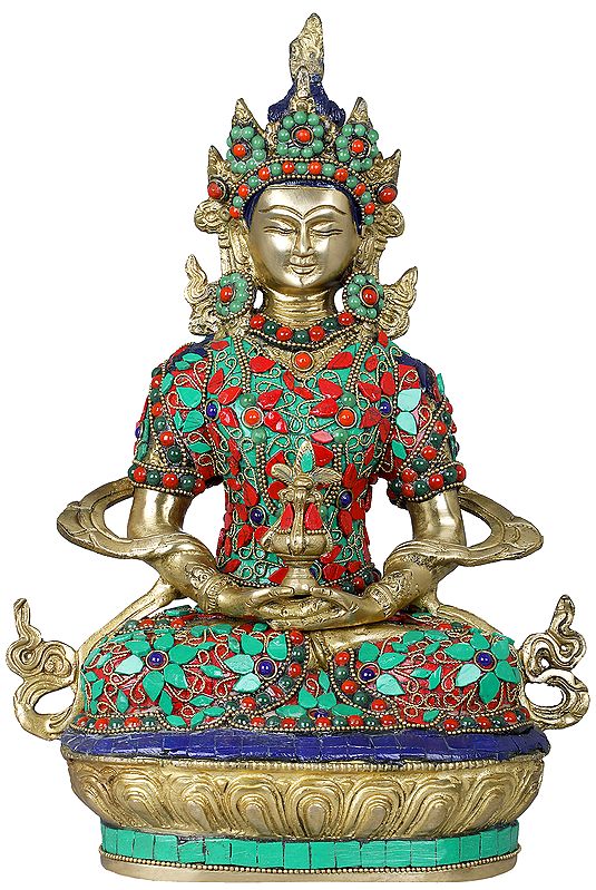 12" Amitabha Buddha with The Vase of Immortality - Tibetan Buddhist In Brass | Handmade | Made In India