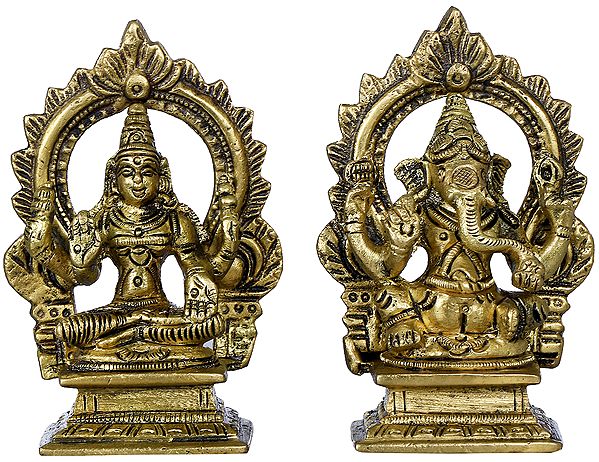 3" Small Lakshmi Ganesha Statue in Brass | Handmade | Made in India
