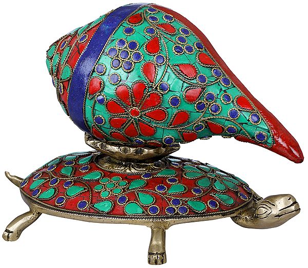 Meenakari Designs Brass Vastu Conch on Tortoise