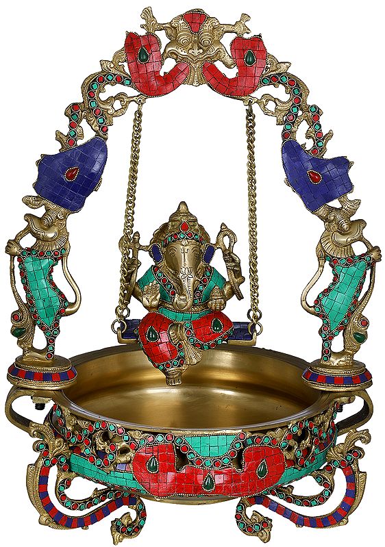 21" Ganesha Swing Urli | Home Decor | Brass | Handmade | Made In India