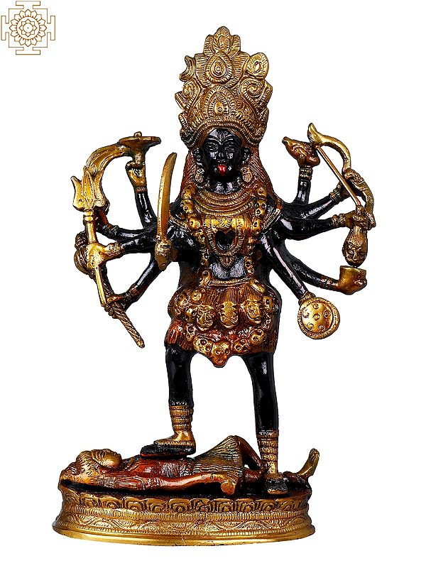 10" Goddess Kali Brass Sculpture | Handmade Sacred Home Statue