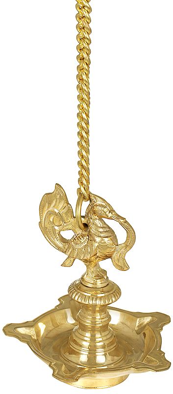 Five Wicks Roof Hanging Peacock Lamp from South India