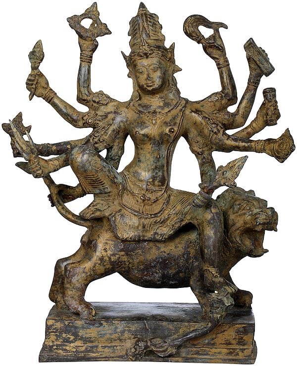 16" Goddess Durga In Brass | Handmade | Made In India