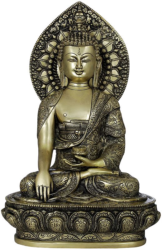 13" Buddha Shakyamuni on Lotus Seat - Tibetan Buddhist In Brass | Handmade | Made In India