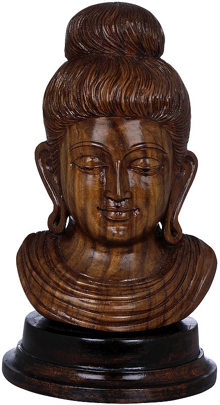 Lord Buddha Head on Wooden Stand