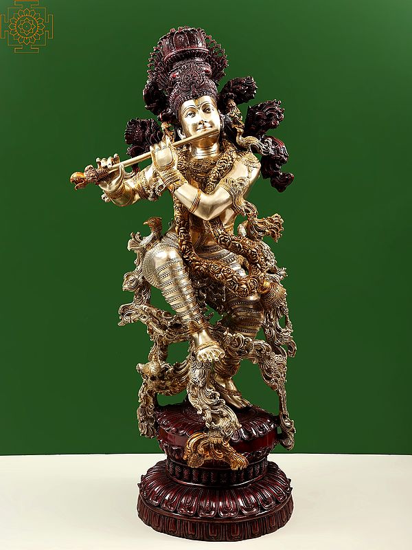 43" Superfine Superbly Embellished Krishna in Brass | Handmade