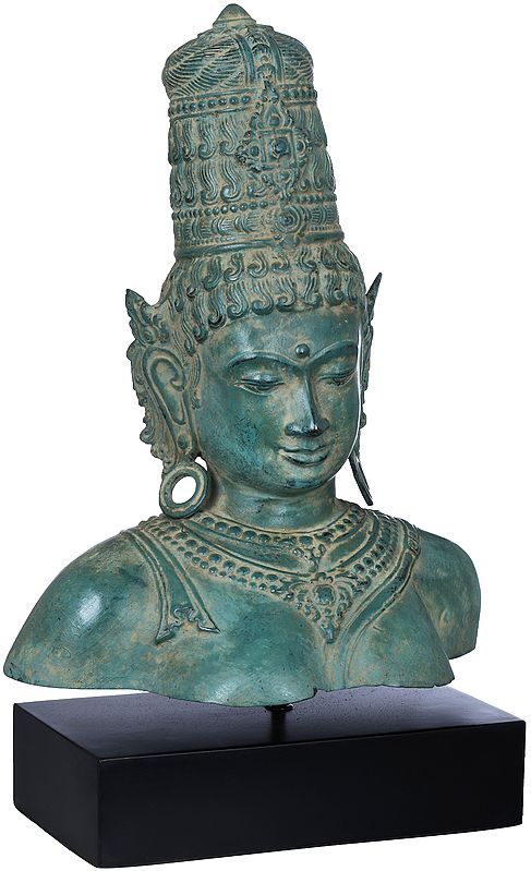 Goddess Parvati Bust on Wooden Base