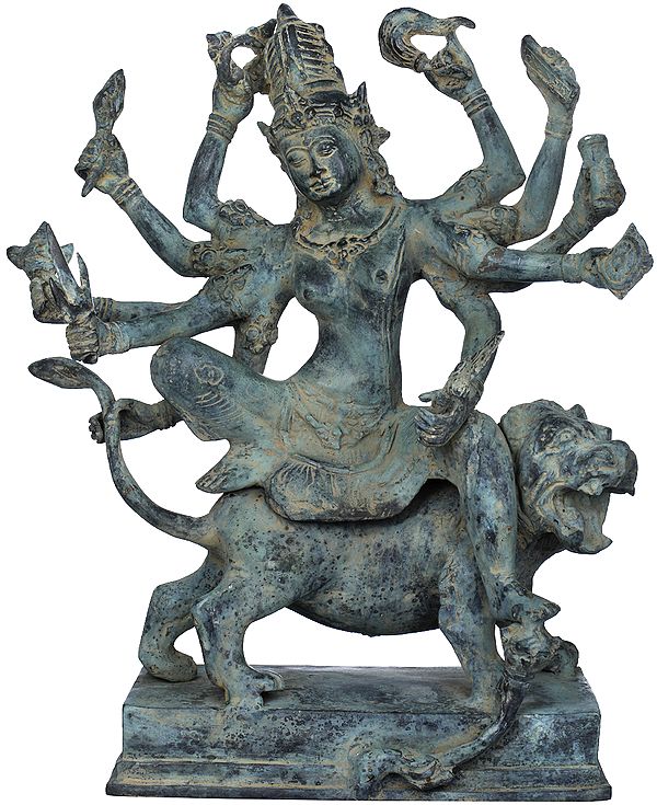 Ten-Armed Devi Durga Riding on Her Fierce Lion