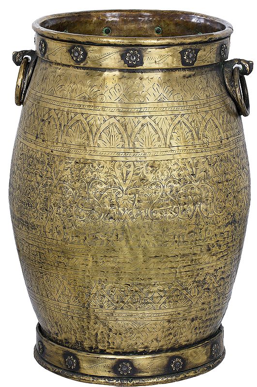27" Fully Engraved Brass Vessel In Brass | Handmade | Made In India