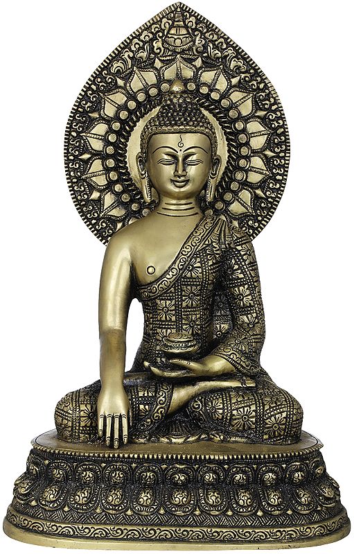13" Lord Buddha Seated on Double Lotus In Brass | Handmade | Made In India