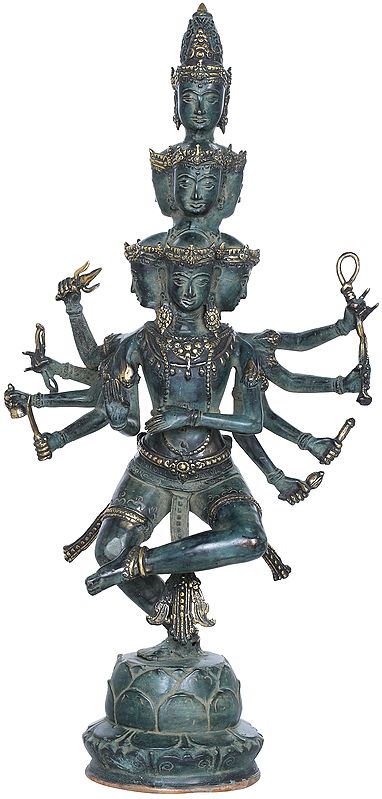 24" Eight Headed Dancing Shiva In Brass | Handmade | Made In India