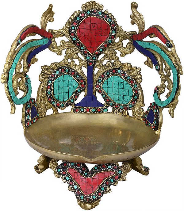 6" Large Inlay Diya (Lamp) in Brass | Handmade | Made in India