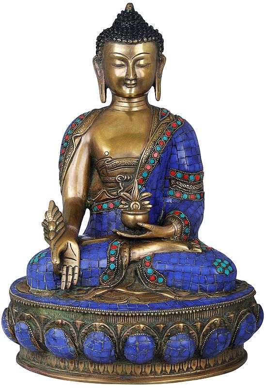 15" Tibetan Buddhist Lapis Buddha of Healing In Brass | Handmade | Made In India
