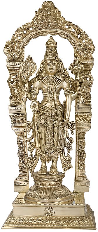 17" Bhagawan Vishnu on Prabhawali Pedestal In Brass | Handmade | Made In India