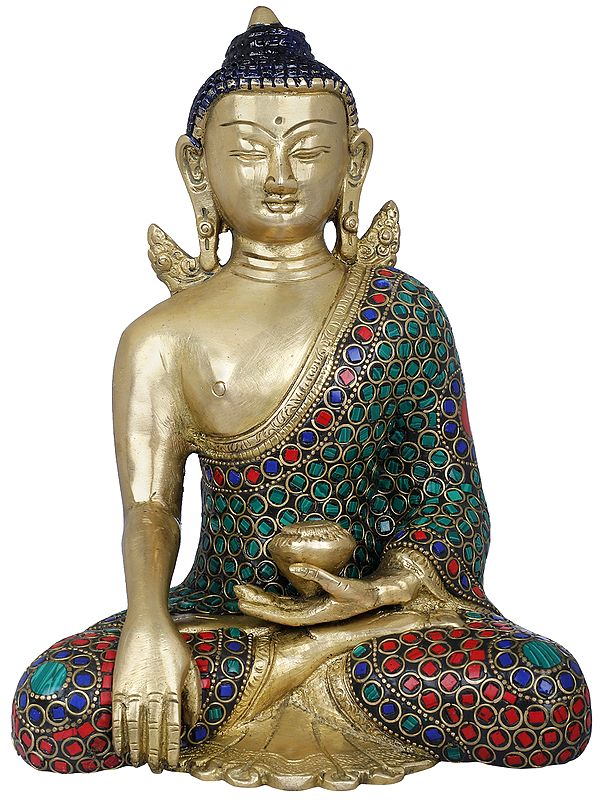 7" Buddha with Pinda Patra- Tibetan Buddhist In Brass | Handmade | Made In India
