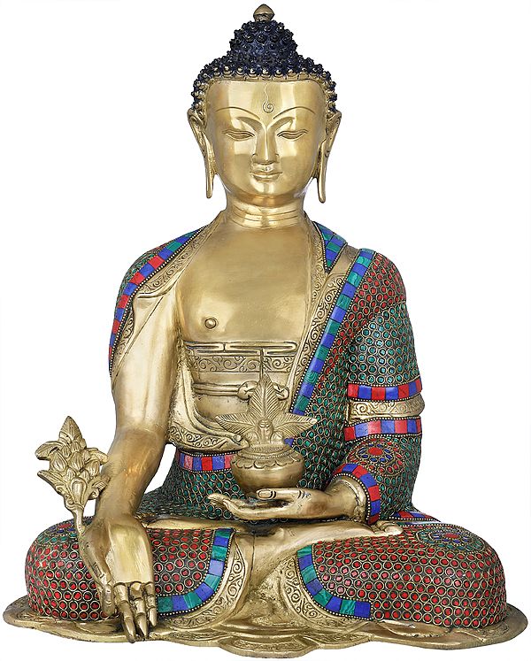 16" Tibetan Buddhist Healing Buddha With Herbs  (Medicine Buddha) In Brass | Handmade | Made In India