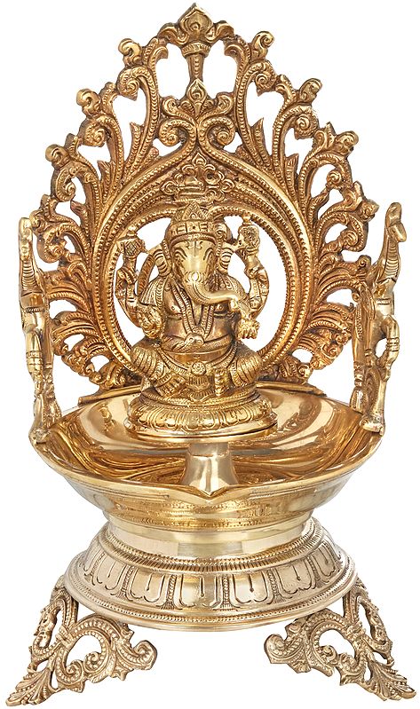 12" Lord Ganesha Large Diya (Lamp) in Brass | Handmade | Made in India