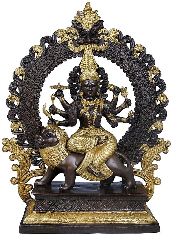 14" Ashtabhuja Dhari Simhavahini Durga In Brass | Handmade | Made In India