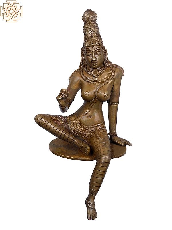 9" Beautiful Edge of Desk Seated Goddess Uma | Goddess Parvati | In Brass | Handmade | Made In India