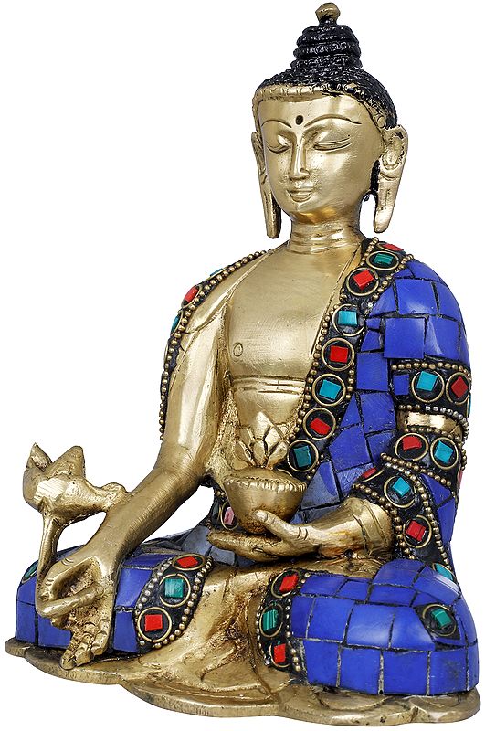 6" Tibetan Buddhist Lapis Buddha of Healing | Handmade Brass Statues