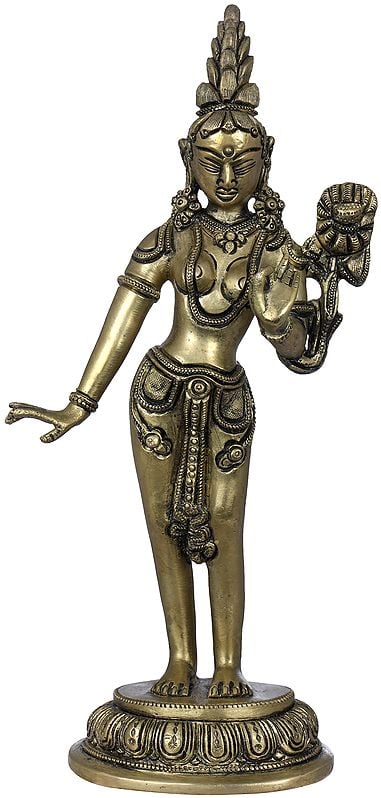 9" Standing Goddess Tara - Tibetan Buddhist In Brass | Handmade | Made In India