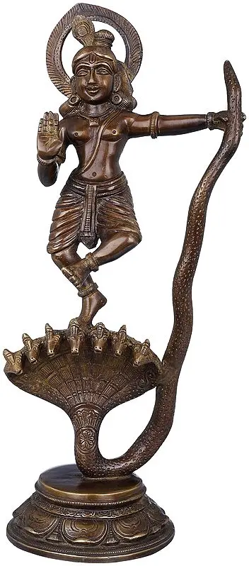 13" Kaliya Vijaya Lila of Shri Krishna In Brass | Handmade | Made In India