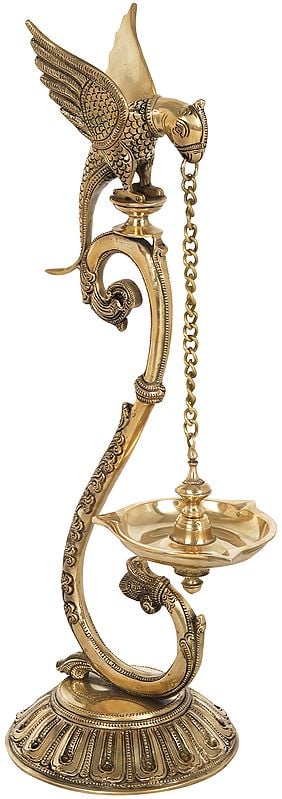 21" Elegant Curvaceous Parrot Lamp In Brass | Handmade | Made In India