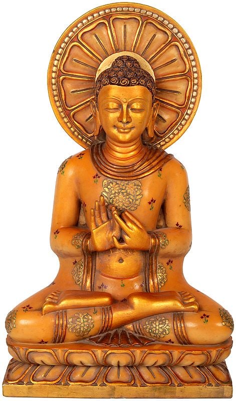 Tibetan Buddhist Golden Lord Buddha in Dharmachakra Mudra