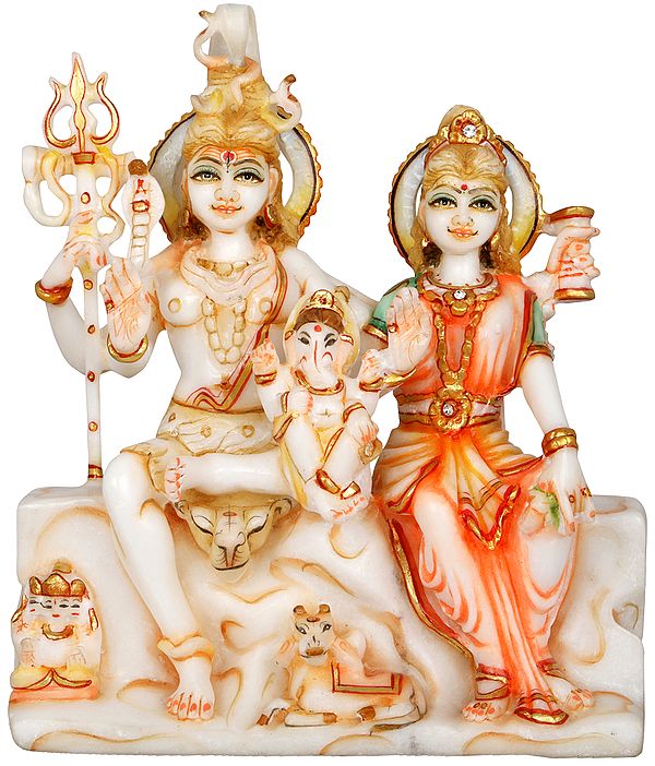 Shiva Family Carved in Marble