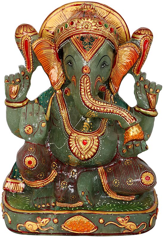 Ganesha Carved in Green Aventurine Jade