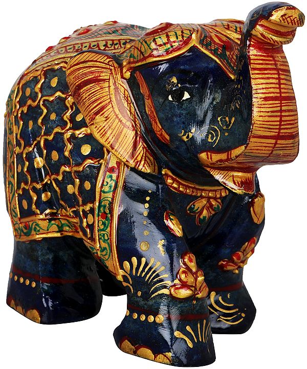 Decorated Elephant Carved in Lapis Lazuli