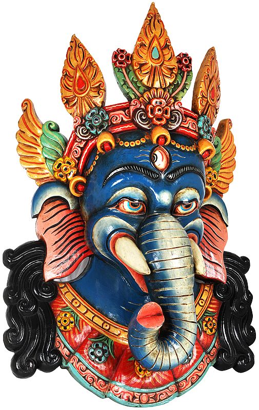 Trinetra Ganesha Wall Hanging Mask - Made in Nepal