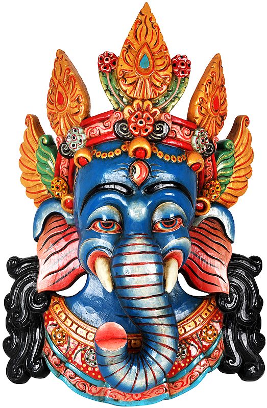 Crowned Ganesha Mask - Wall Hanging From Nepal