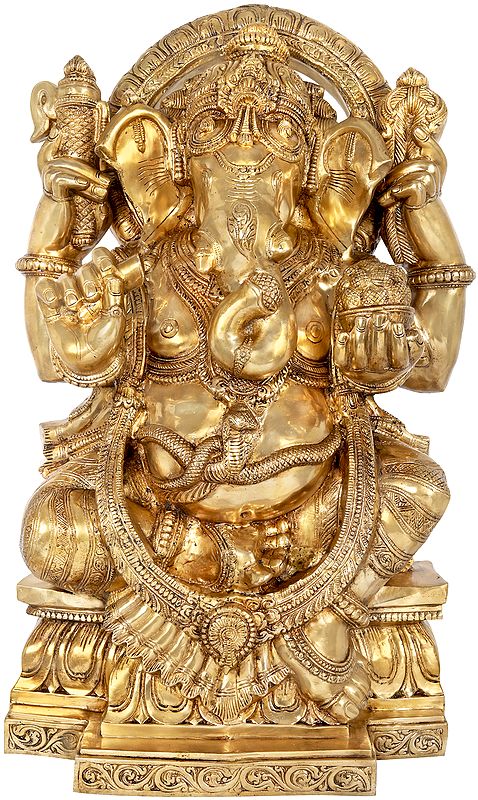 39" Large Chaturbhuja Ganesha In Brass | Handmade | Made In India