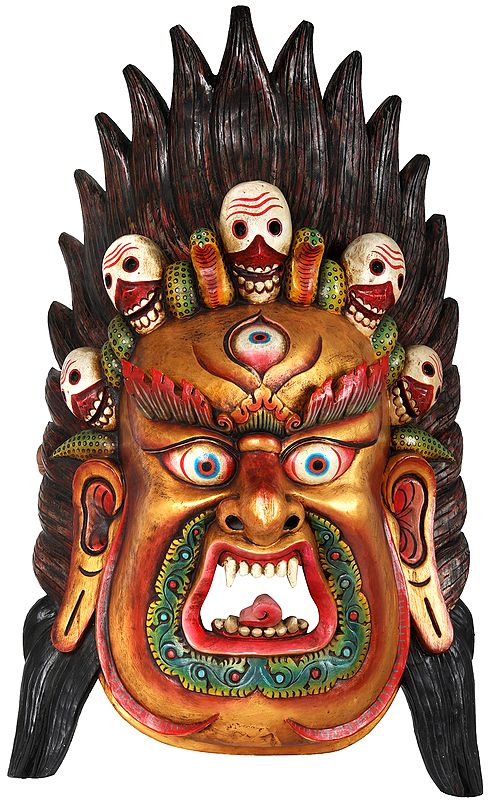 Large Wrathful Mahakala Mask - Tibetan Buddhist Wall Hanging from Nepal