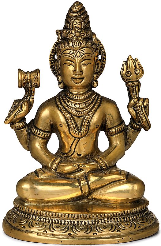 5" Four-Armed Meditating Lord Shiva Statue in Brass | Handmade Idols