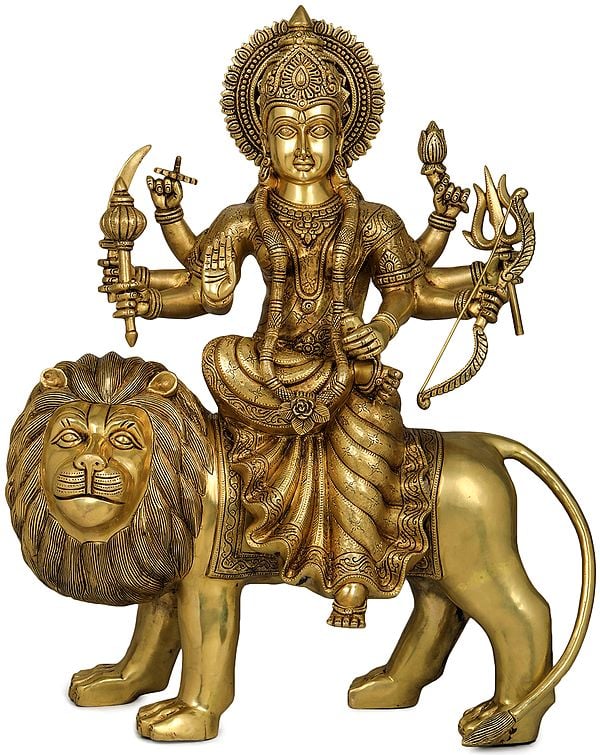 24" Finely Crafted Goddess Durga In Brass | Handmade | Made In India