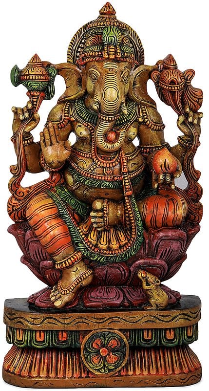 Purple Lotus Seated Ashirwad Ganesha