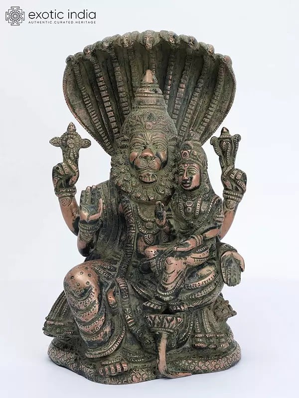 11" Fine Quality Narasimha with Lakshmi (The fourth Avatar of Lord Vishnu) In Brass | Handmade | Made In India