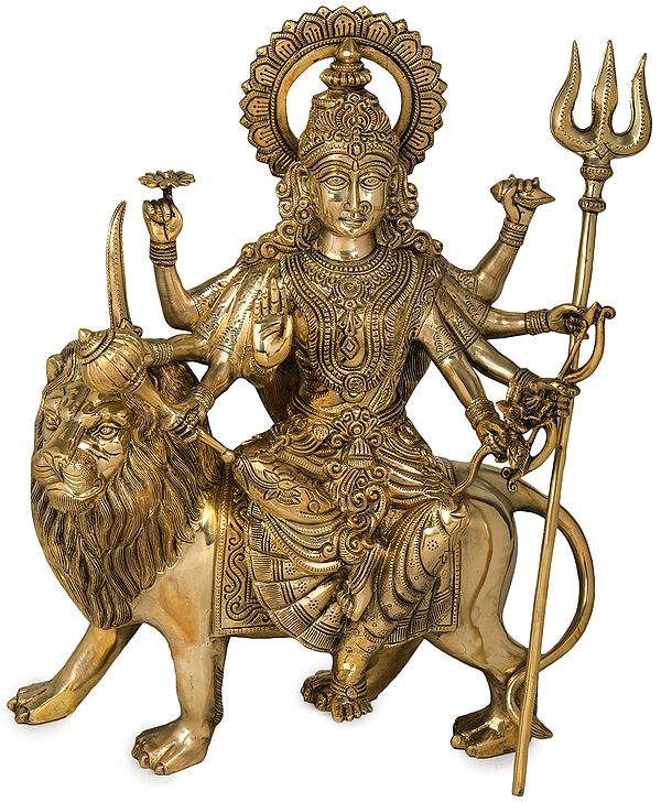 19" Simhavahini Goddess Durga In Brass | Handmade | Made In India