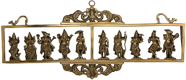 21" Dashavatara Wall Hanging Brass Statue - The Ten Incarnations of Lord Vishnu | Handmade