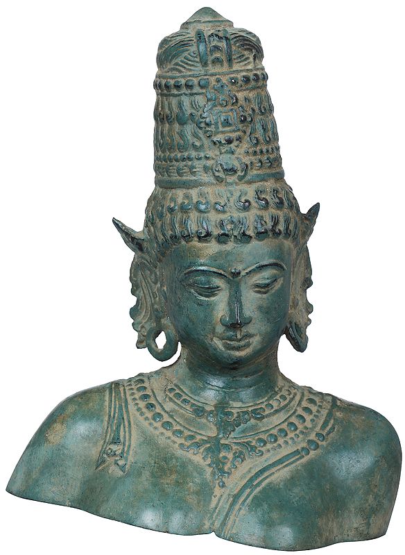 6" Small Size Goddess Parvati Bust In Brass | Handmade | Made In India