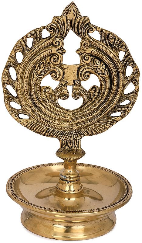 8" Peacock Feather Shaped Butter Lamp in Brass | Handmade | Made in India
