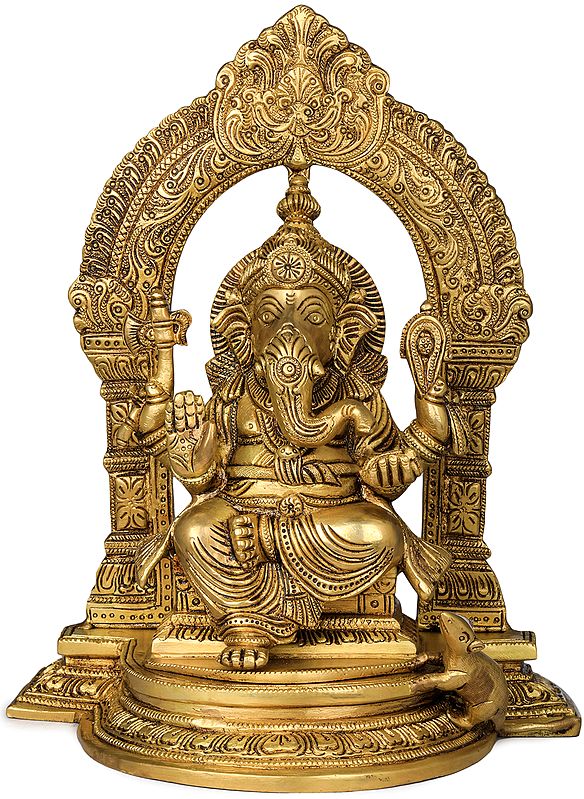 10" Temple Ganesha In Brass | Handmade | Made In India